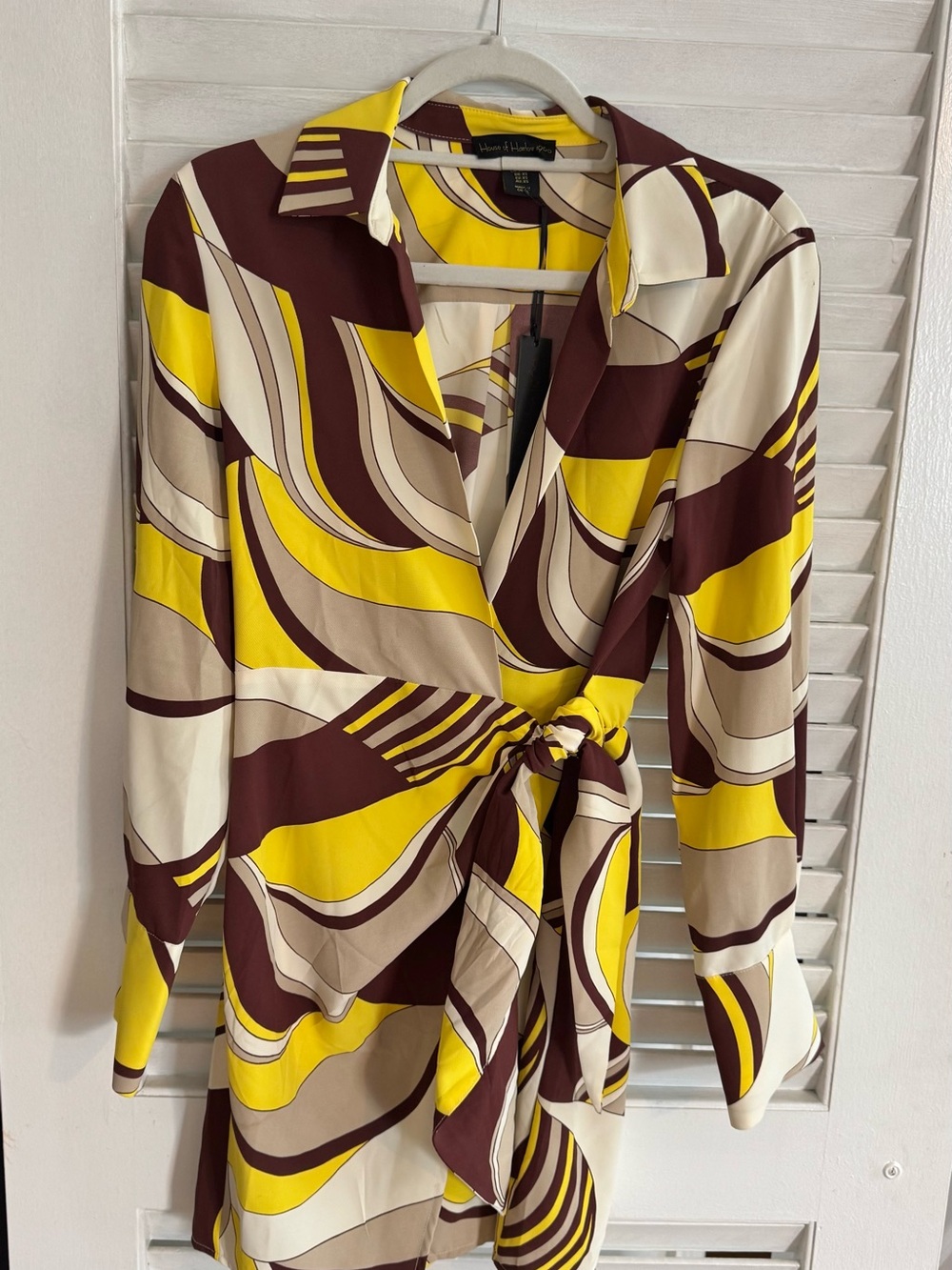 House of Harlow 1960 Yellow Brown Cream Wrap Dress